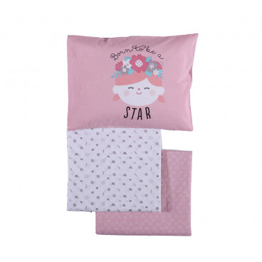 Cotbed Baby Bedsheets STAR GIRL PINK 3ΤΜΧ