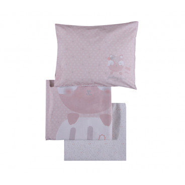 BED SHEET COTTON"LOVELY FOX" PINK 3PCS