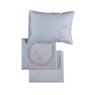 BED SHEET COTTON"CUDDLING LION" AQUA 3PCS